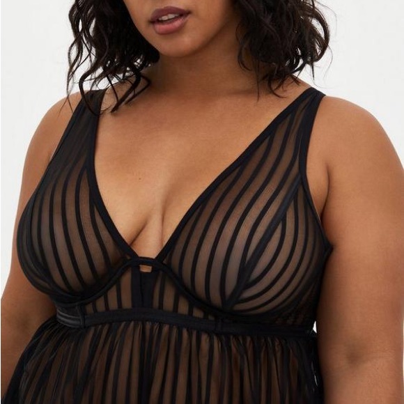 NWT Torrid Black Striped Mesh Babydoll 4x - Picture 2 of 9